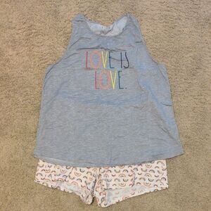 Rae Dunn Gray Pajama Set with Rainbow Accents